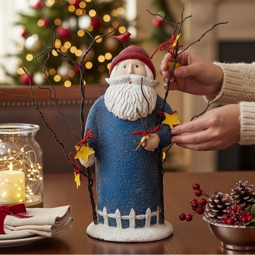 Department 56 Belsnickle Santa Figurine Vintage Glittery Blue/Red/White GUC